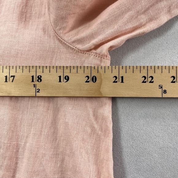 Sigrid Olsen Linen Top Women Large Peach Tunic Pockets Roll Tab Sleeve - Picture 10 of 12